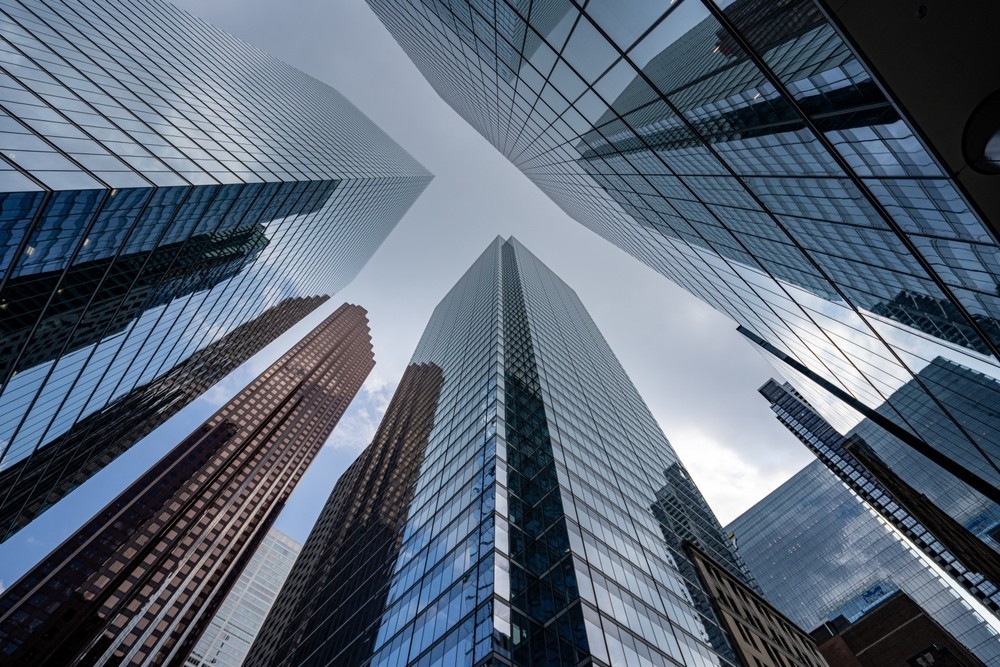 Upshot of multiple skyscrapers of a city centre