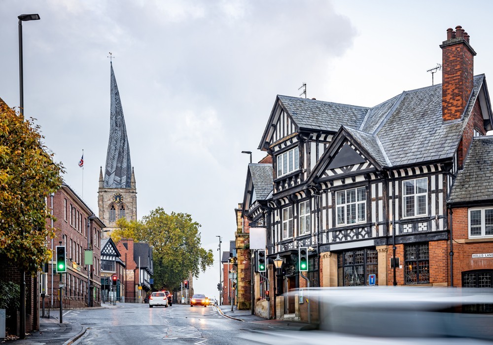 The crooked spire of the Church of St Mary and All Saints in Chesterfield,
