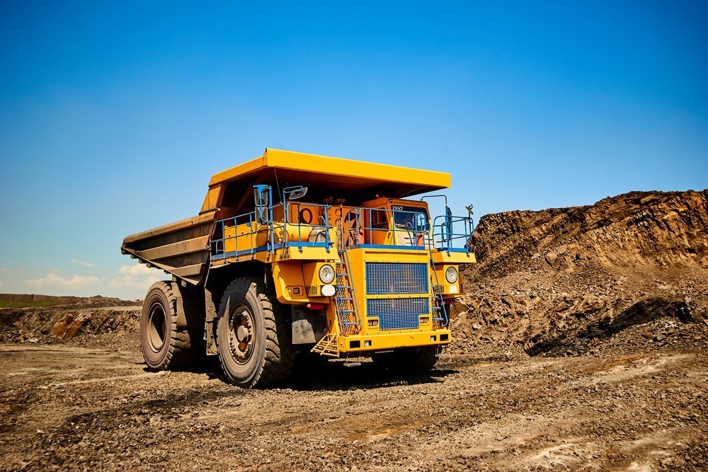 Dump truck parked on a construction site