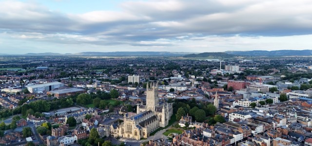 Aerial view of Gloucester Cathedral and the surrounding area