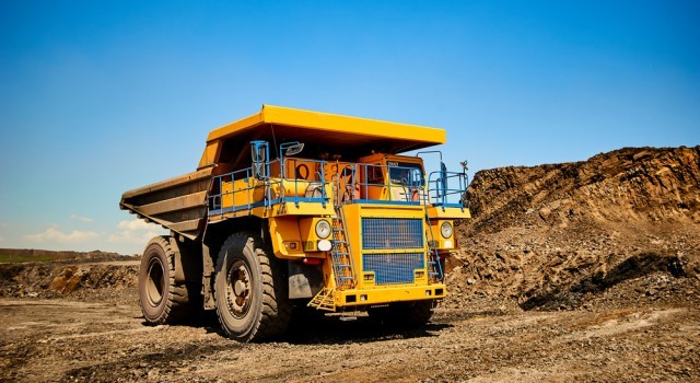 Dump truck parked on a construction site