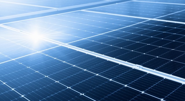 Close up of a row of solar panels