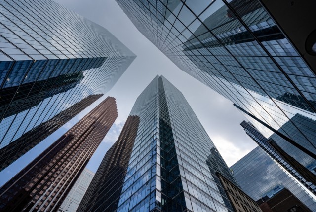 Upshot of multiple skyscrapers of a city centre