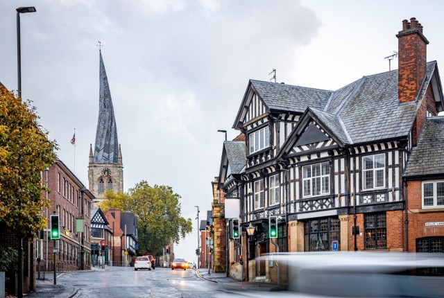 The crooked spire of the Church of St Mary and All Saints in Chesterfield,