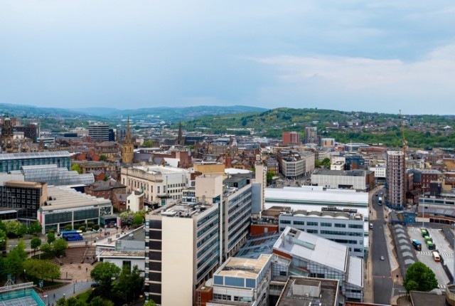 Aerial view of Sheffield, a city in the English county of South Yorkshire