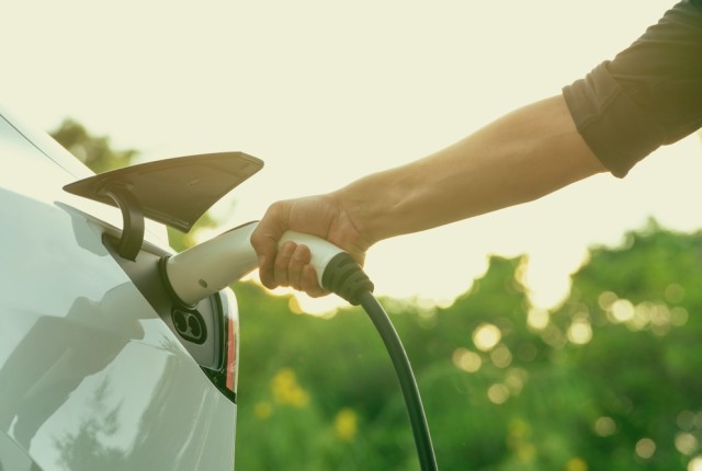 Vehicle charger being plugged into an electric vehicle
